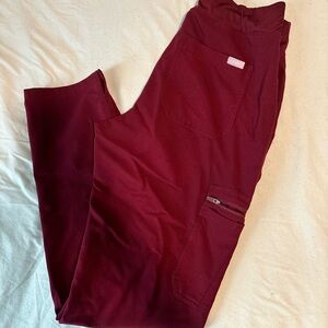 Figs maroon yola high waisted skinny scrub pants